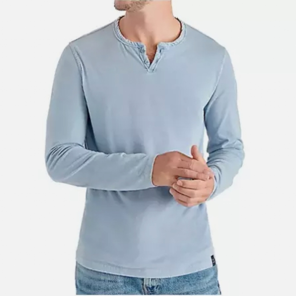 NWT Lucky Brand Men's Long Sleeve Triblend Notch Neck Henley  with button closur - Picture 11 of 15